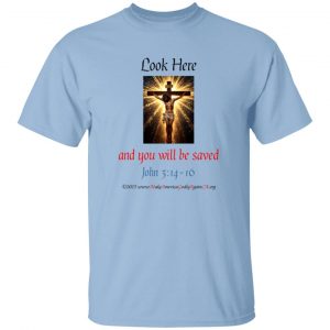 LOOK HERE and you will be Saved Men's tee shirt